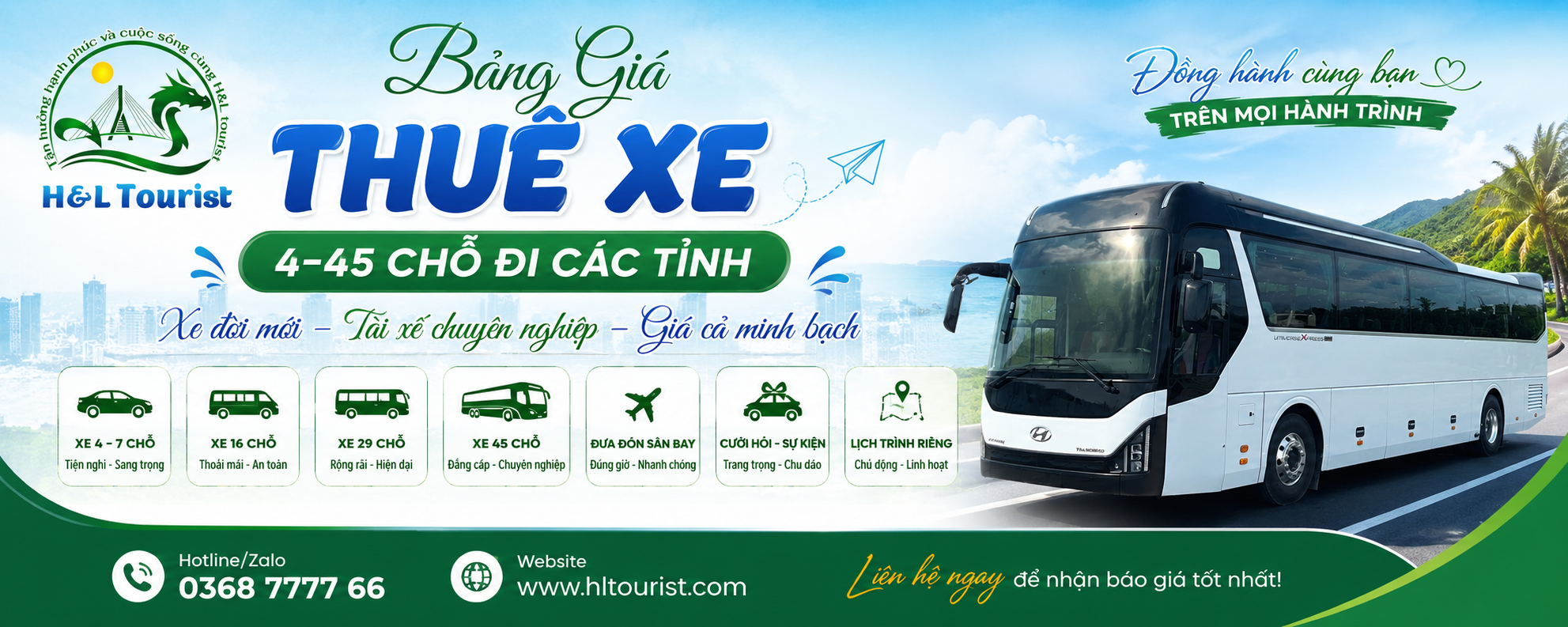 Bảng Giá Thuê Xe Mới Nhất H&L Tourist | Xe 4–45 Chỗ, Limousine